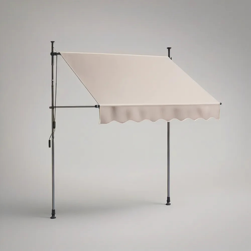 Toldo Retrátil Manual 300 x 120 cm em Poliéster Bege com Estrutura Preta