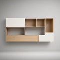 Móvel suspenso em MDF laminado Branco Mate e Carvalho Claro, 180 x 30 x 100 cm