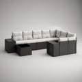 Conjunto Modular de Exterior em L com Mesa de Centro, Vime PE Preto e Almofadas Cinzento-Claro, 300 x 220 x 85 cm