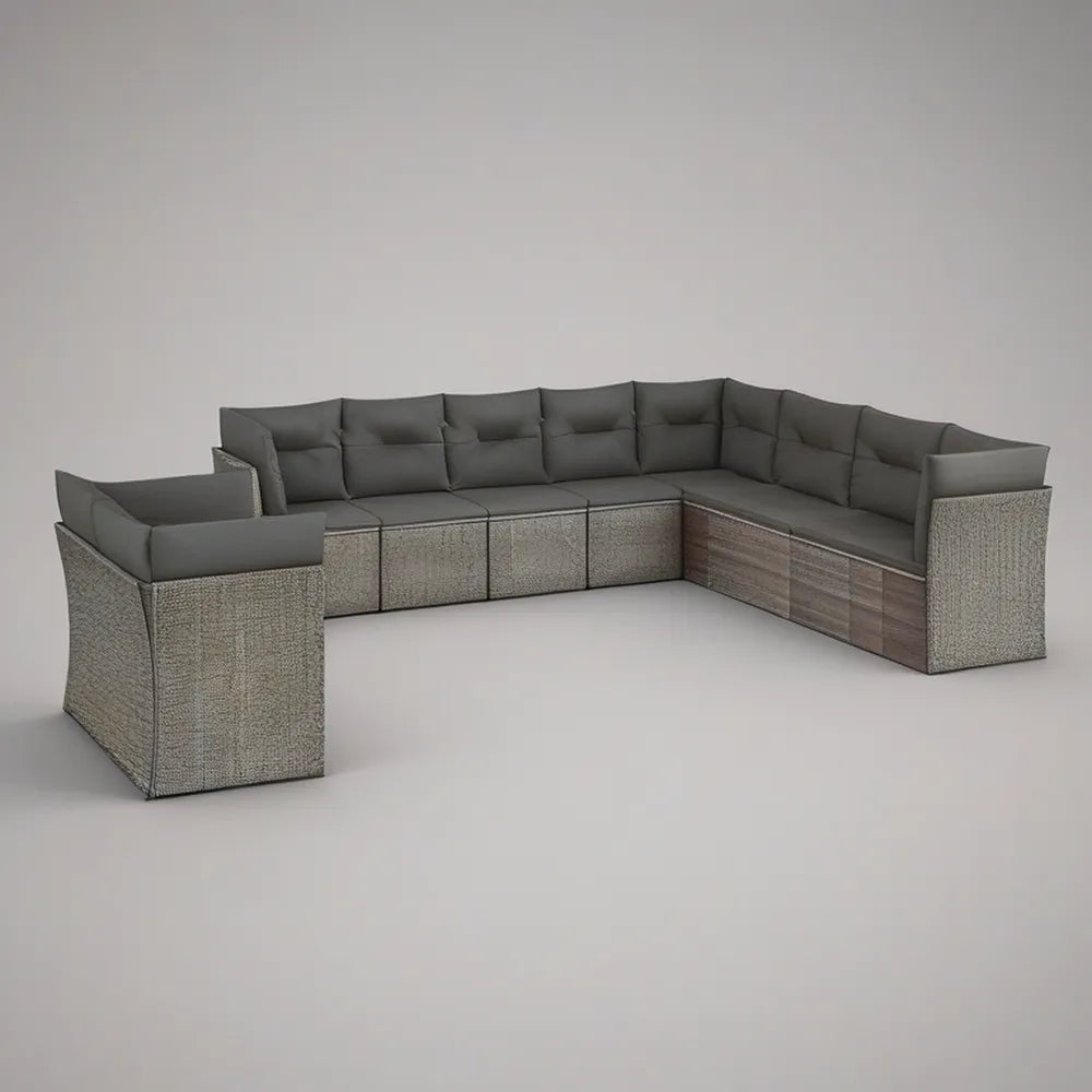 Sofá modular de jardim em vime sintético cinzento e cinzento escuro, em U, 320 x 240 x 70 cm