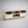 Móvel de TV com 2 Gavetas e 3 Prateleiras em Carvalho Natural e Branco Mate 160 x 40 x 55 cm