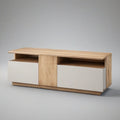 Móvel baixo em MDF com 2 gavetas e 2 nichos, Carvalho Natural e Branco, 160 x 40 x 55 cm