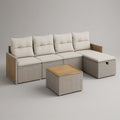 Conjunto Modular de Jardim em L Cinzento, Bege e Madeira Natural com Mesa – 250 x 160 x 78 cm