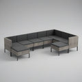 Conjunto modular em U para exterior com 2 bancos, 285 x 210 x 70 cm, rattan PE cinzento e almofadas antracite