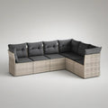 Sofá de Canto Modular para Exterior em Vime PE Bege e Cinzento-Escuro, 220 x 220 x 75 cm