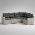 Sofá de Canto Modular para Jardim, 5 Lugares, Vime PE Bege e Almofadas Cinzento-Antracite, 280 x 210 x 70 cm