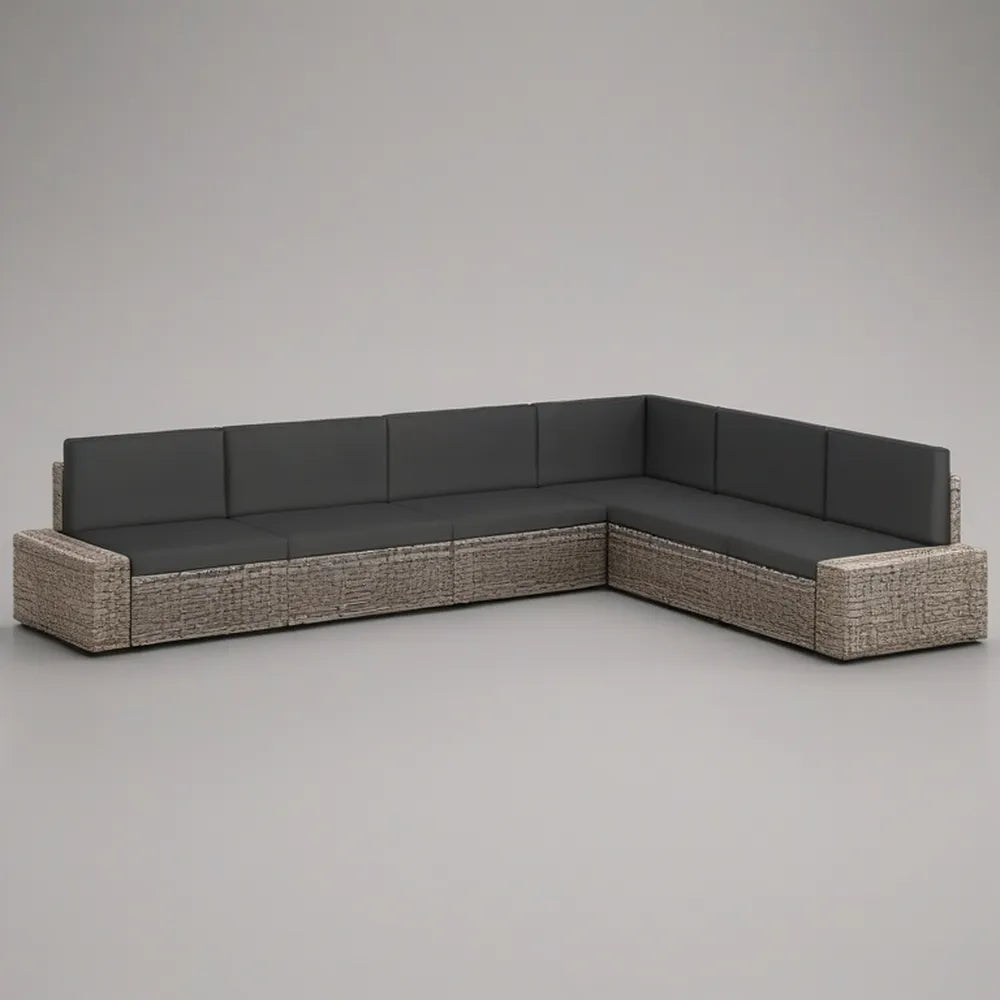 Conjunto Modular de Exterior em L, Rattan PE Cinzento-claro e Almofadas Antracite, 300 x 220 x 70 cm